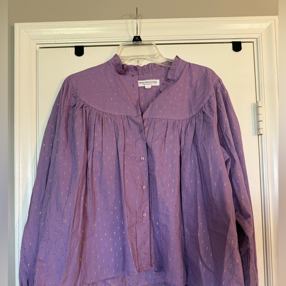 Emerson Fry India Collection Emmaline Lavender Gold Dot Blouse size large - Picture 2 of 9